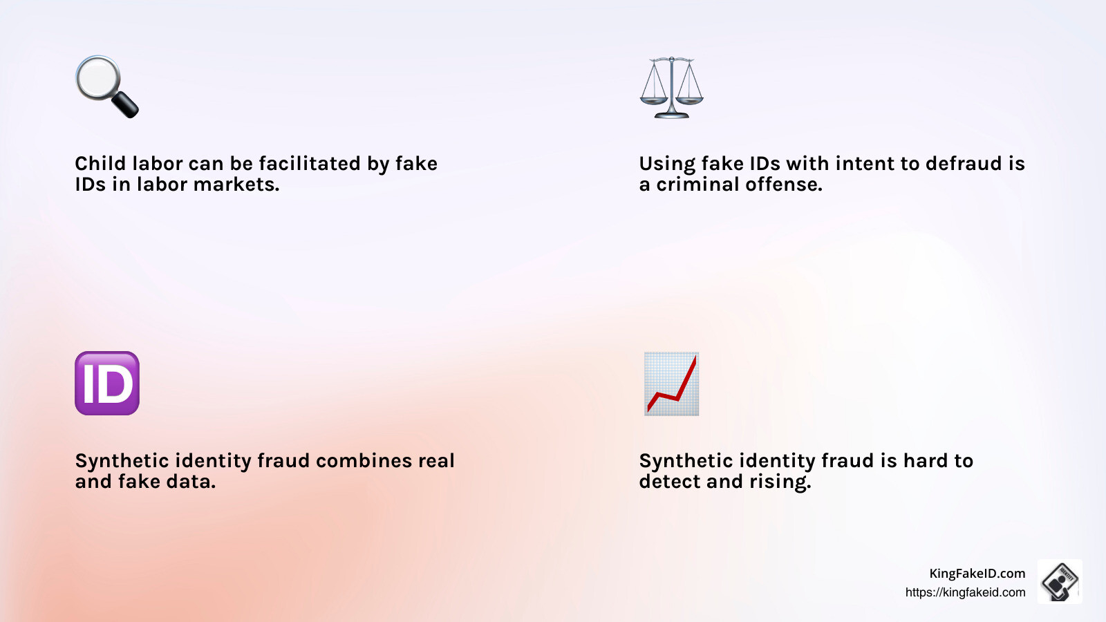 Statistics on the rise of synthetic identity fraud - how to make a fake id infographic 4_facts_emoji_light-gradient