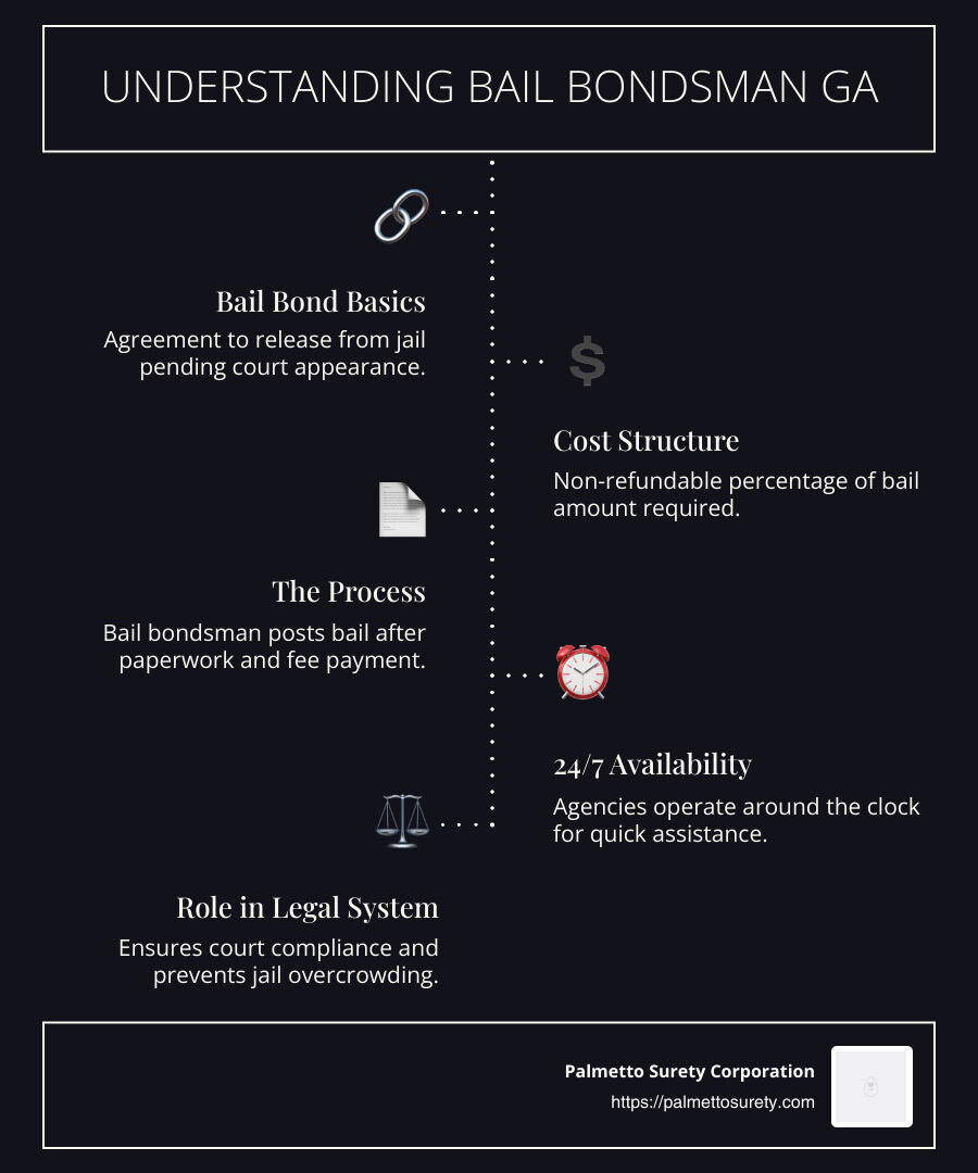 Bonding with georgia: understanding the role of a bail bondsman 1 Infographic of georgia bail process - bail bondsman ga infographic infographic-line-5-steps-dark