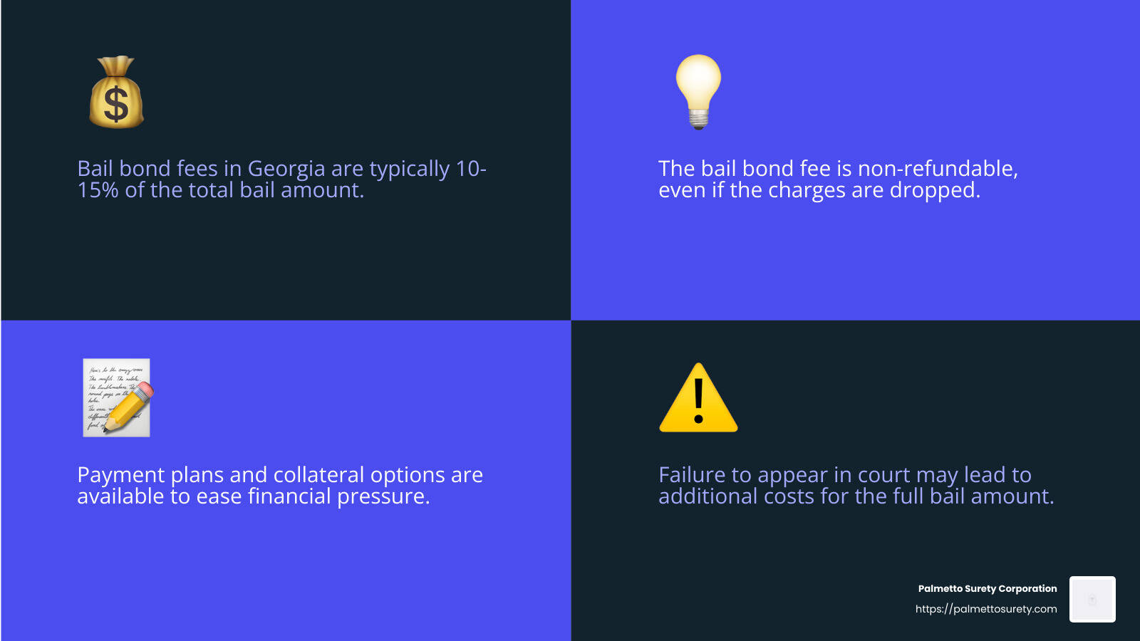 Bonding with georgia: understanding the role of a bail bondsman 5 Understanding bail bond fees - bail bondsman ga infographic 4_facts_emoji_blue
