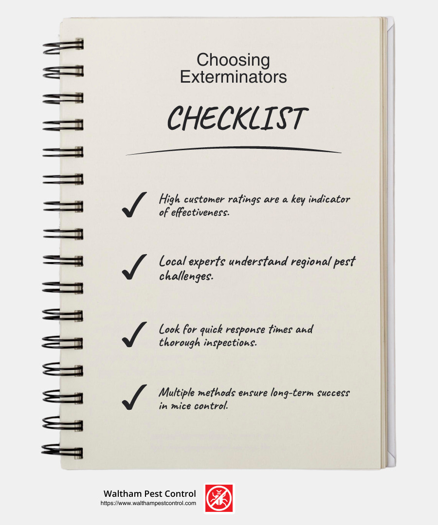 Customer reviews are essential for choosing the right exterminator - best mice exterminators near me infographic checklist-notebook