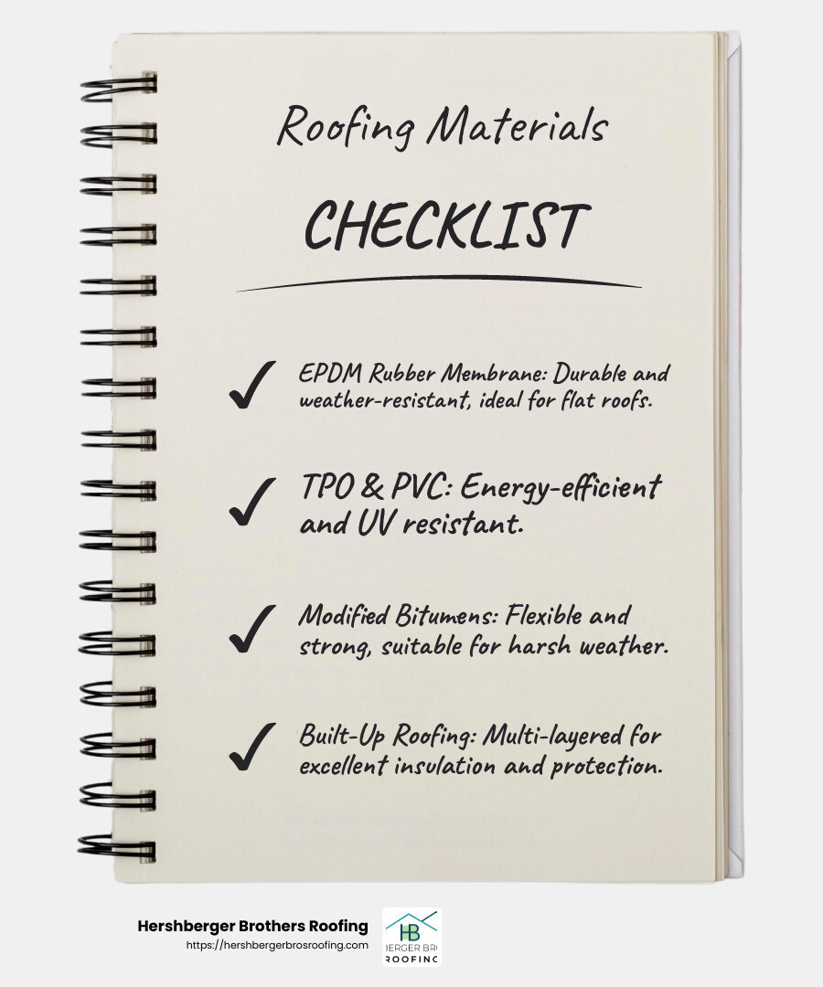 Roofing materials infographic - commercial roof contractors infographic checklist-notebook