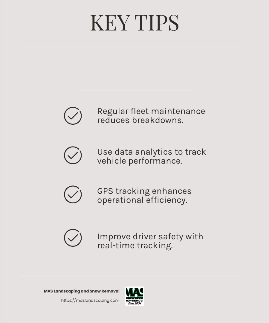 Preventative maintenance and real-time tracking can significantly reduce costs and improve efficiency in snow removal operations. - how to get commercial snow plow accounts infographic checklist-light-beige