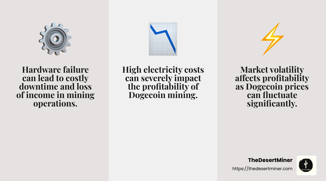 Dogecoin mining risks and challenges infographic - dogecoin miner infographic 3_facts_emoji_grey