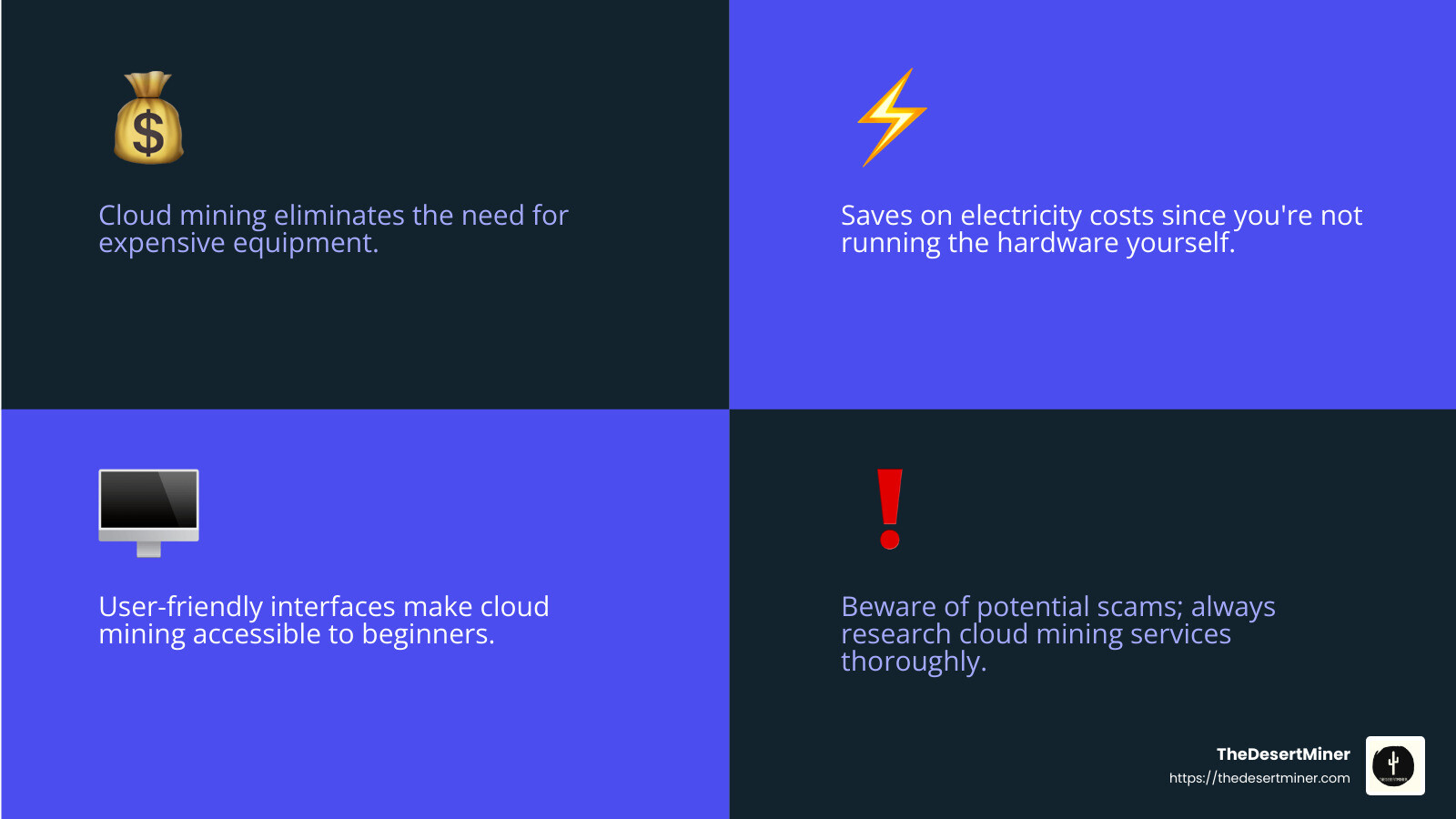 Cloud Mining Benefits and Risks - Best crypto mining software infographic 4_facts_emoji_blue