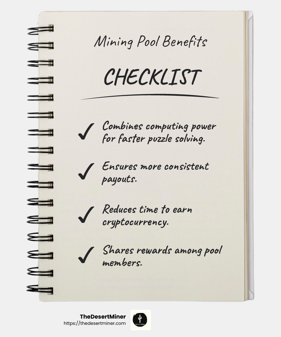 Joining a mining pool increases your chances of earning rewards - Crypto mining for beginners infographic checklist-notebook