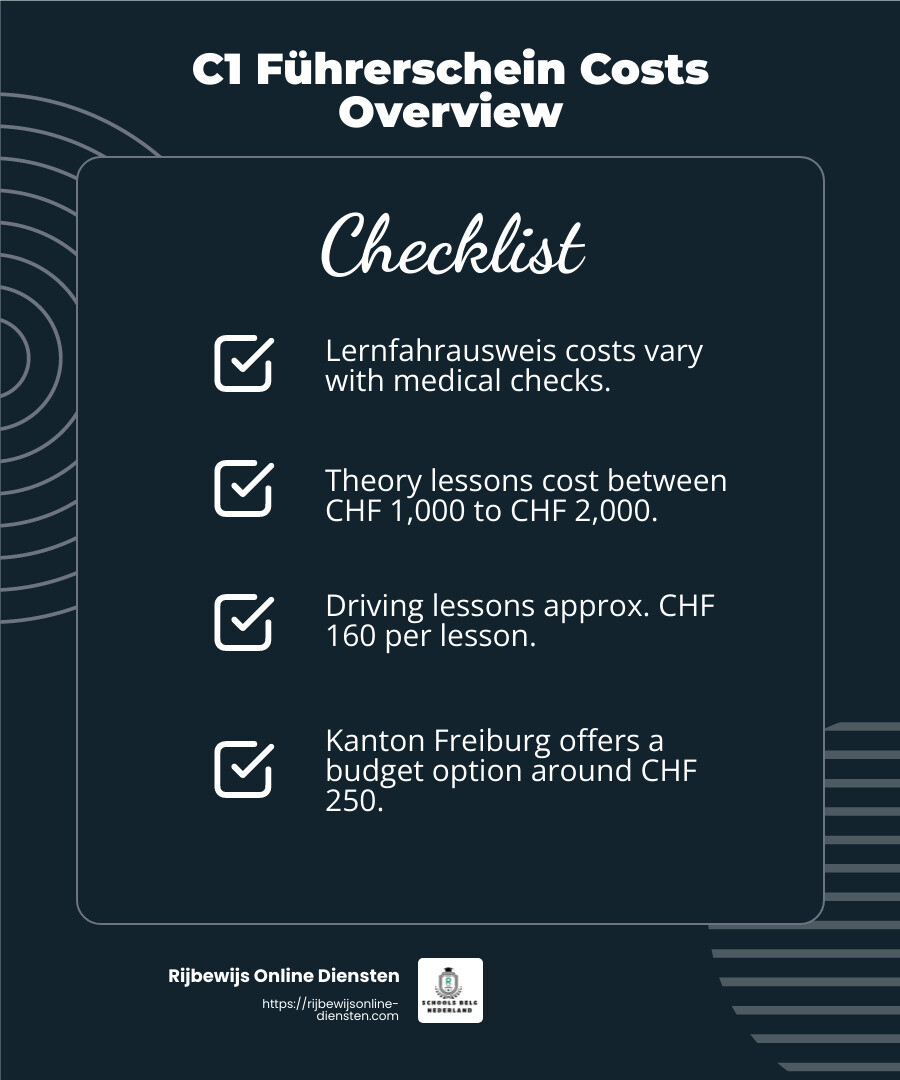 Cost Comparison Chart - c1 führerschein schweiz infographic checklist-dark-blue