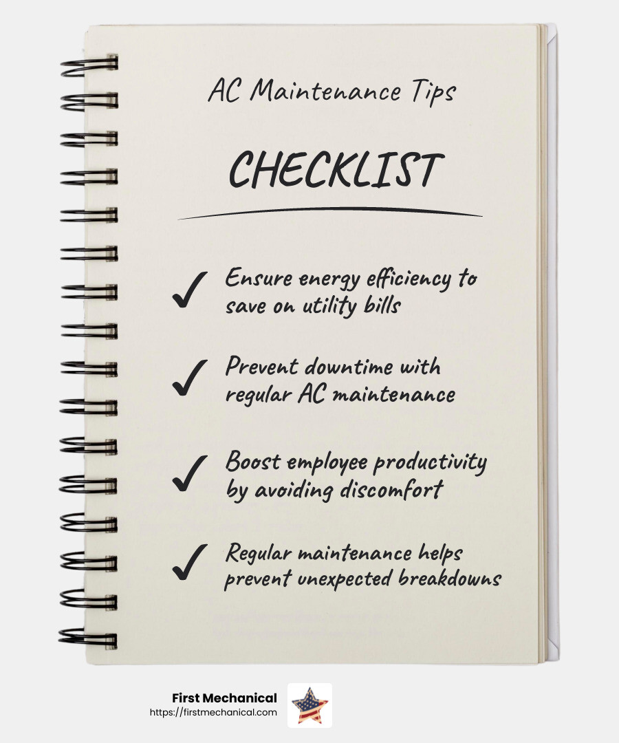 Prevent Downtime with Regular Maintenance - Commercial AC repair Tampa infographic checklist-notebook Prevent Downtime with Regular Maintenance - Commercial AC repair Tampa infographic checklist-notebook