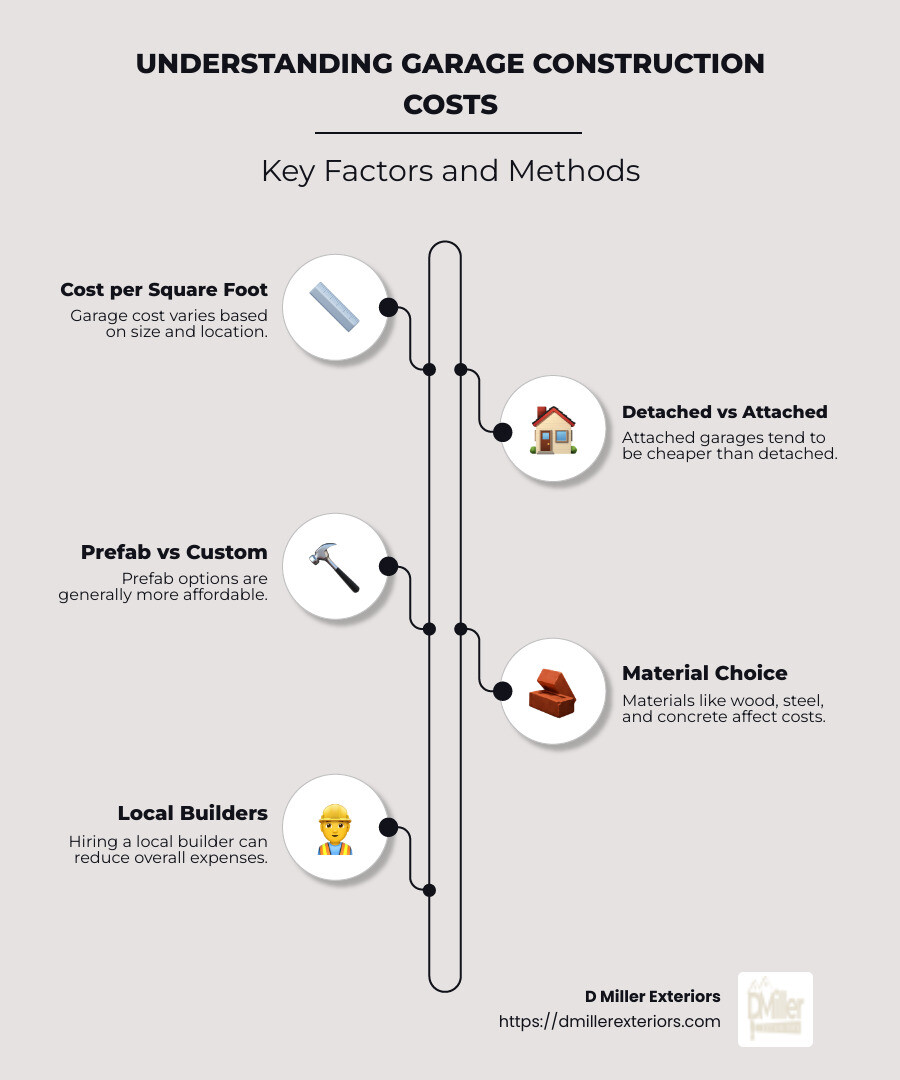 Infographic outlining garage construction costs and methods - built garages near me infographic infographic-line-5-steps-neat_beige
