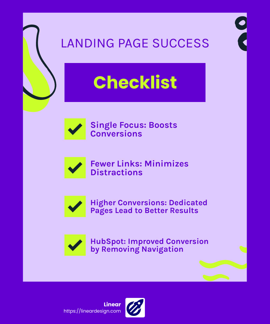 Fewer Links Mean Higher Conversions - landing page website infographic checklist-fun-neon