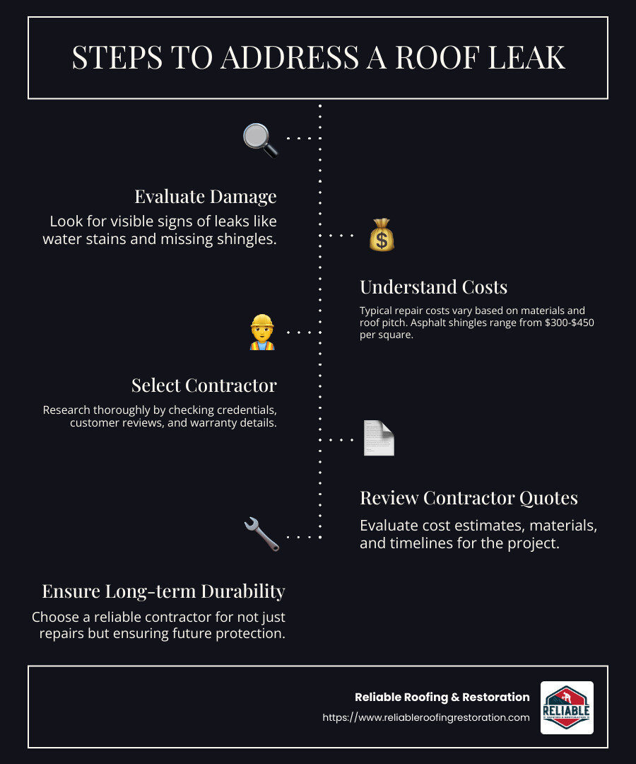 roof leak repair process infographic - roof leak contractor near me infographic infographic-line-5-steps-dark