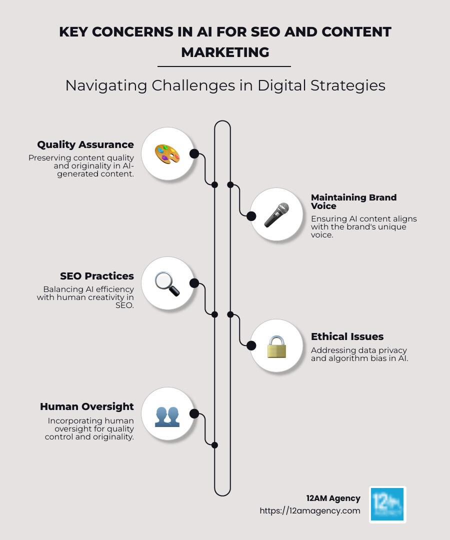 Top concerns in AI SEO and Content Marketing - concerns about ai in seo and content marketing infographic infographic-line-5-steps-neat_beige