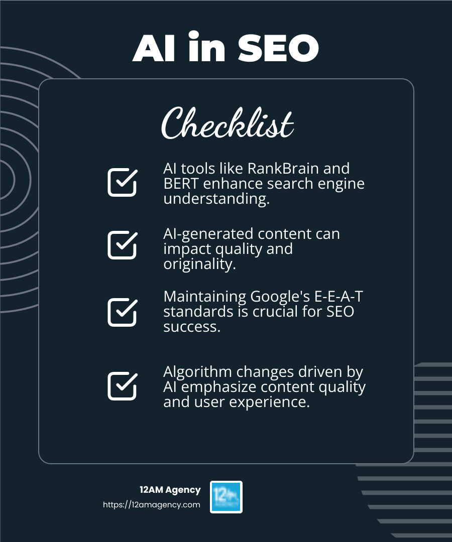 AI's impact on SEO and content marketing - concerns about ai in seo and content marketing infographic checklist-dark-blue