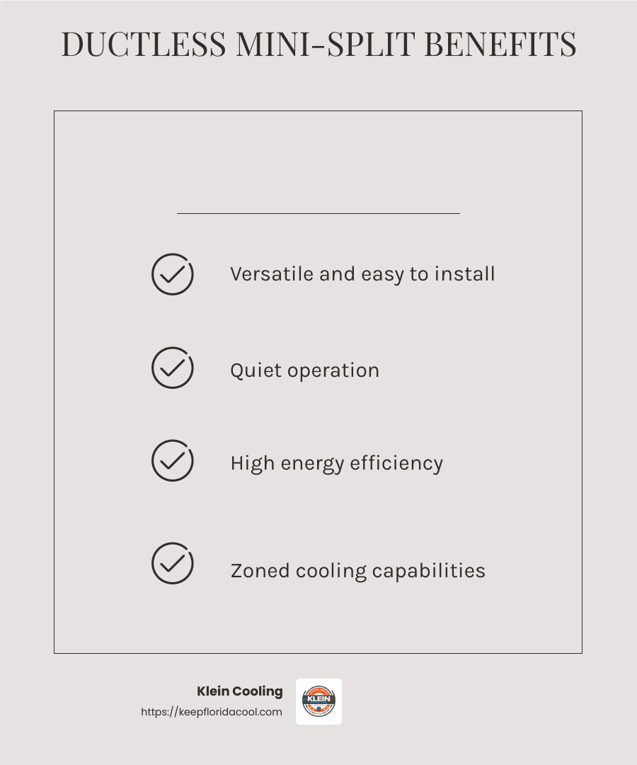 Ductless mini-split systems are known for their energy efficiency and zoned cooling capabilities. - energy efficient air conditioning systems infographic checklist-light-beige Ductless mini-split systems are known for their energy efficiency and zoned cooling capabilities. - energy efficient air conditioning systems infographic checklist-light-beige