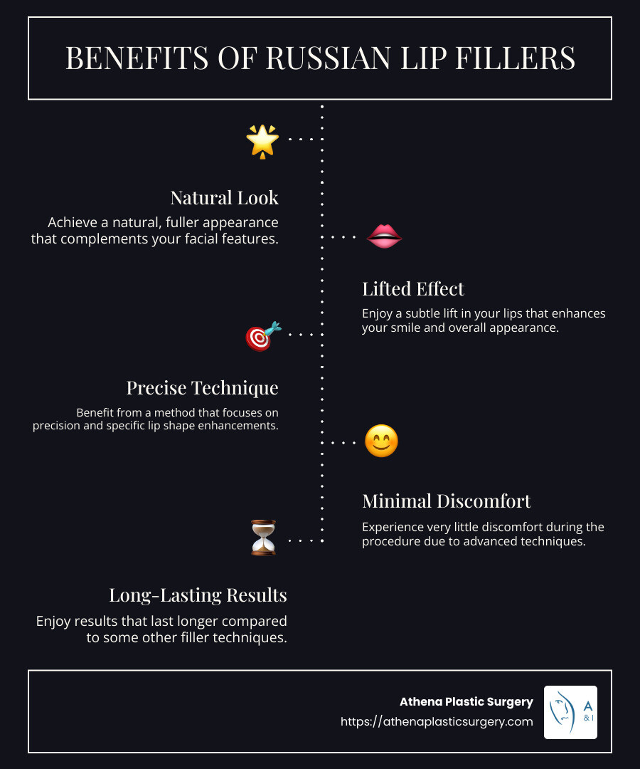 Finding Russian Lip Fillers Near You: Tips and Recommendations 1 Russian lip filler locations and benefits - russian lip filler near me infographic infographic-line-5-steps-dark