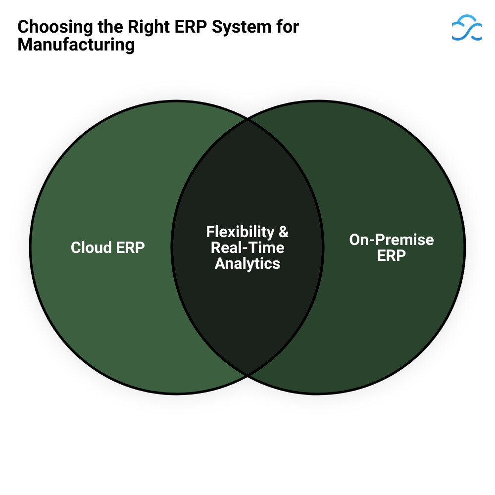 Infographic on ERP systems for manufacturing - ERP systems for manufacturing infographic venn_diagram