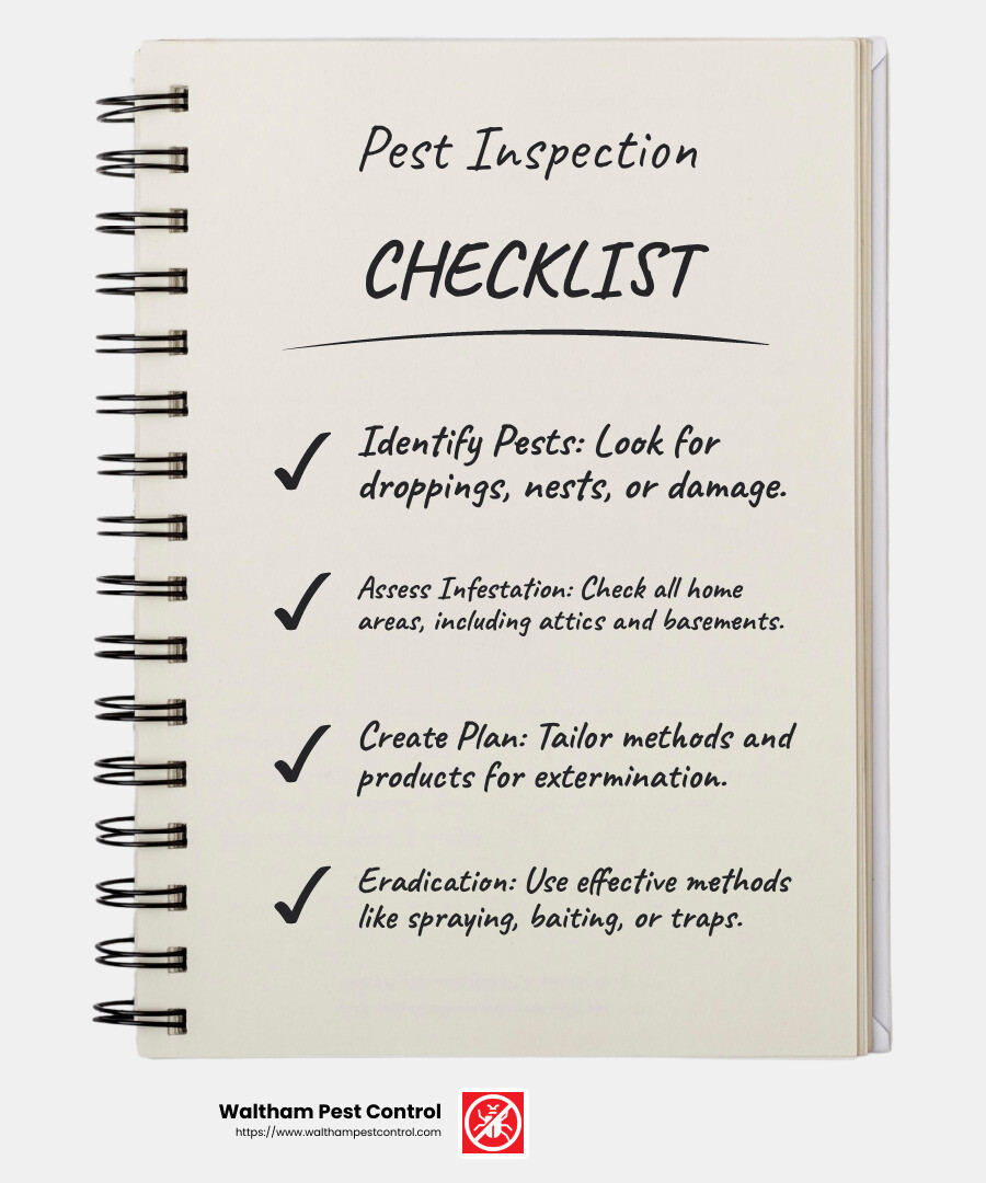 Identifying pests and assessing infestation is crucial for effective treatment - cheap exterminator near me infographic checklist-notebook
