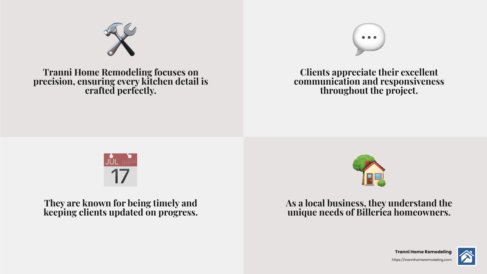 Customer satisfaction is a top priority for Tranni Home Remodeling - kitchen remodeling services infographic 4_facts_emoji_grey