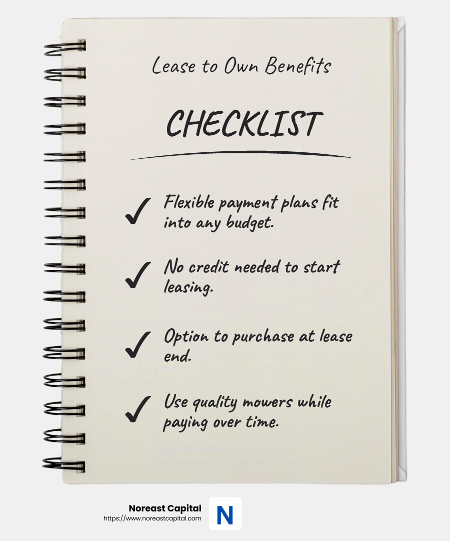 Understanding lease agreements and payment plans - lease to own riding lawn mowers infographic checklist-notebook Understanding lease agreements and payment plans - lease to own riding lawn mowers infographic checklist-notebook