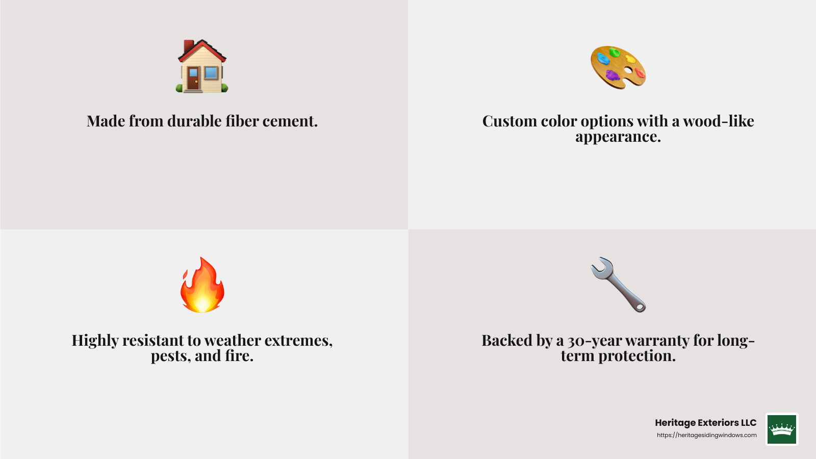 Hardie Board Siding: Durable and Cost-Effective - different types of siding infographic 4_facts_emoji_grey