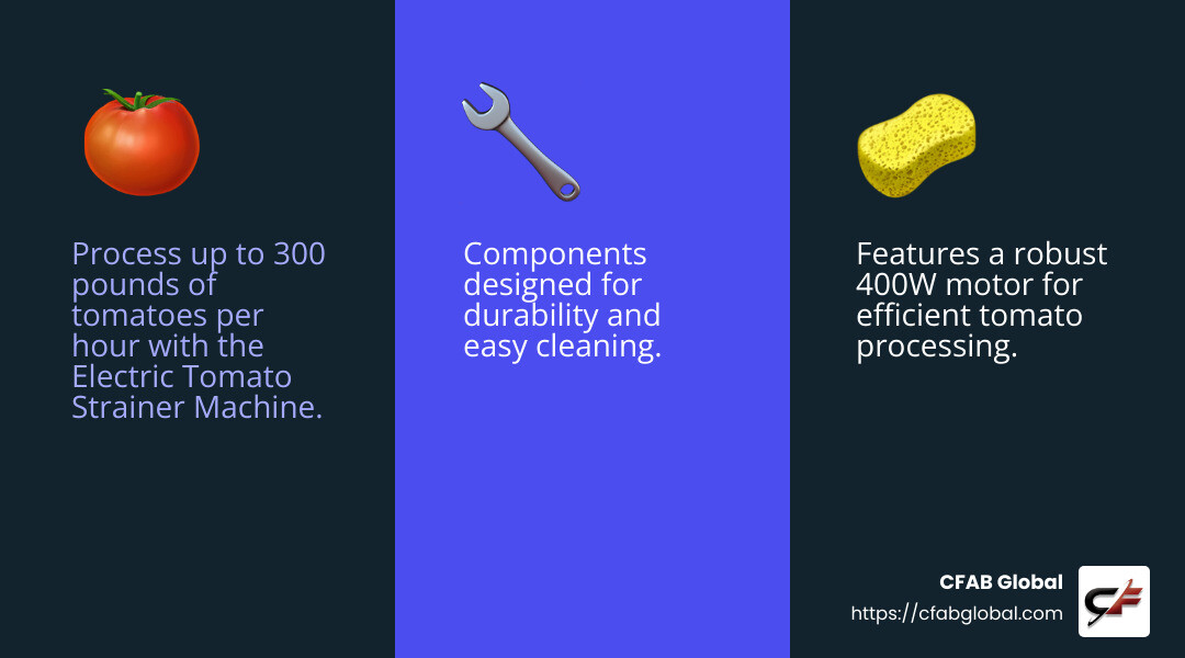 Electric Tomato Strainer Machine Benefits - machine for tomato processing infographic 3_facts_emoji_blue