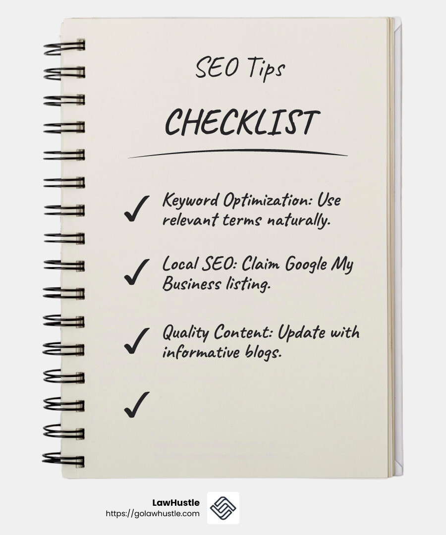 SEO is crucial for marketing success - marketing for divorce lawyers infographic checklist-notebook