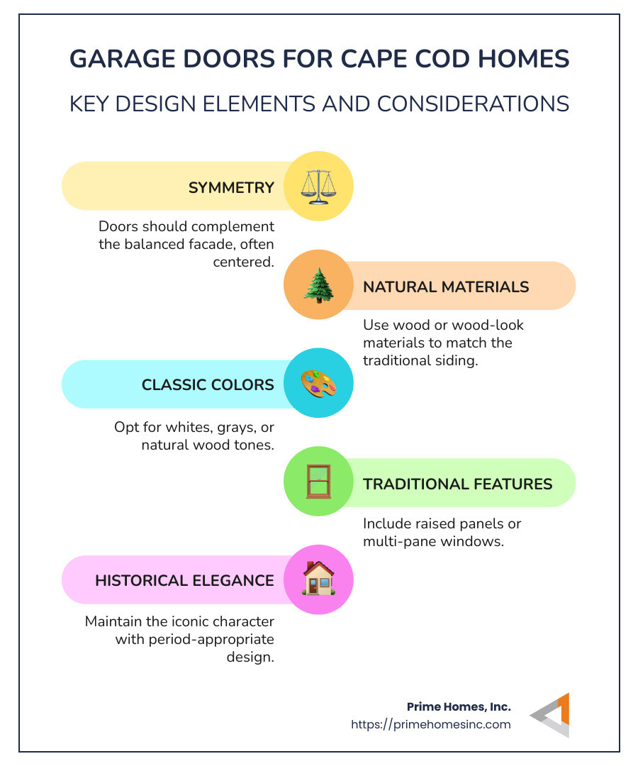 Garage Door Styles for Cape Cod Homes Infographic - what style garage door fits a cape cod house infographic infographic-line-5-steps-colors