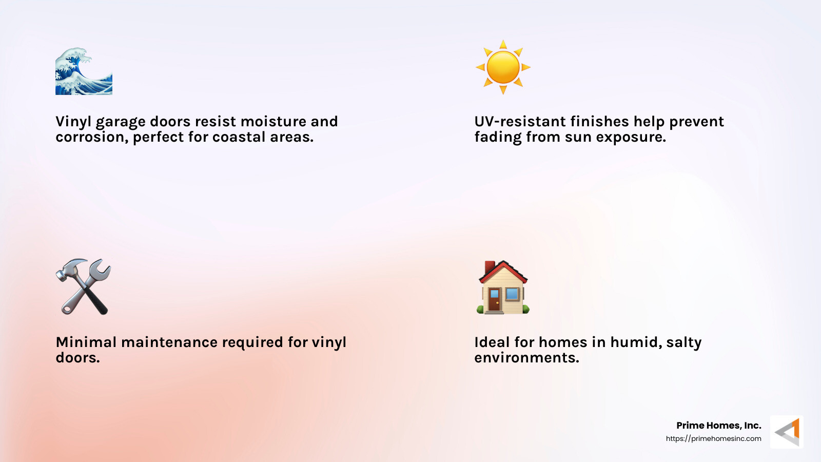 Vinyl garage doors with UV-resistant finish are perfect for coastal areas - what style garage door fits a cape cod house infographic 4_facts_emoji_light-gradient