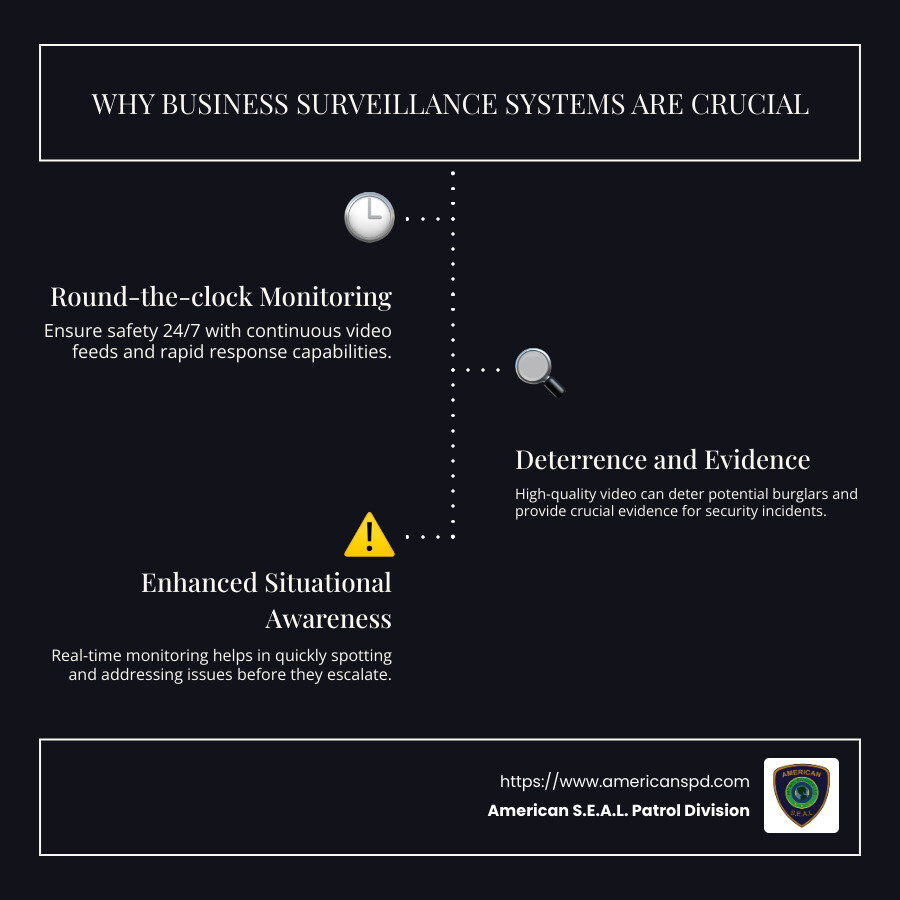 Business Surveillance Camera Systems Overview - business surveillance camera systems infographic infographic-line-3-steps-dark
