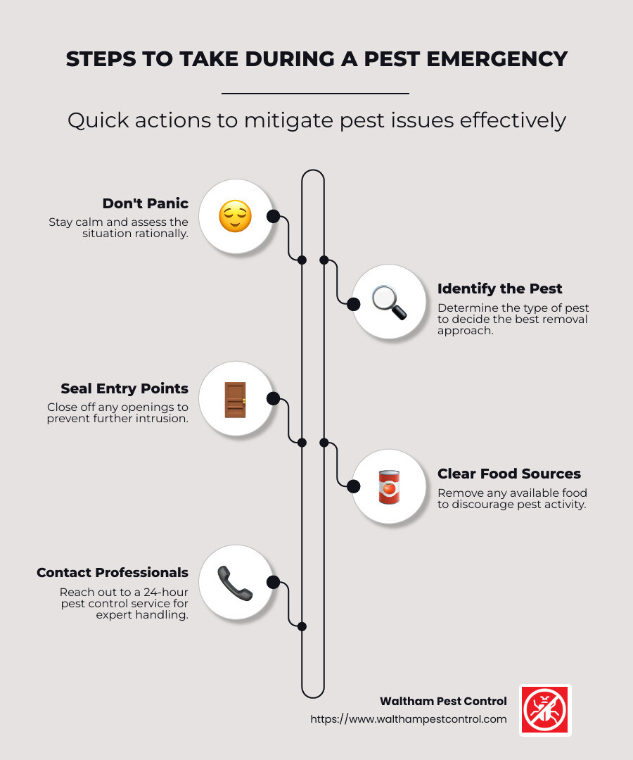 Steps to take during a pest emergency - Emergency pest control infographic infographic-line-5-steps-neat_beige