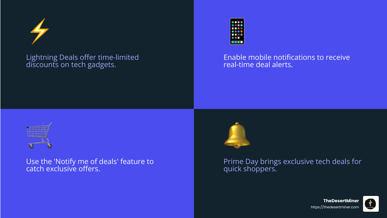 Prime Day tech deals offer exclusive discounts - tech only lightning deal alerts infographic 4_facts_emoji_blue