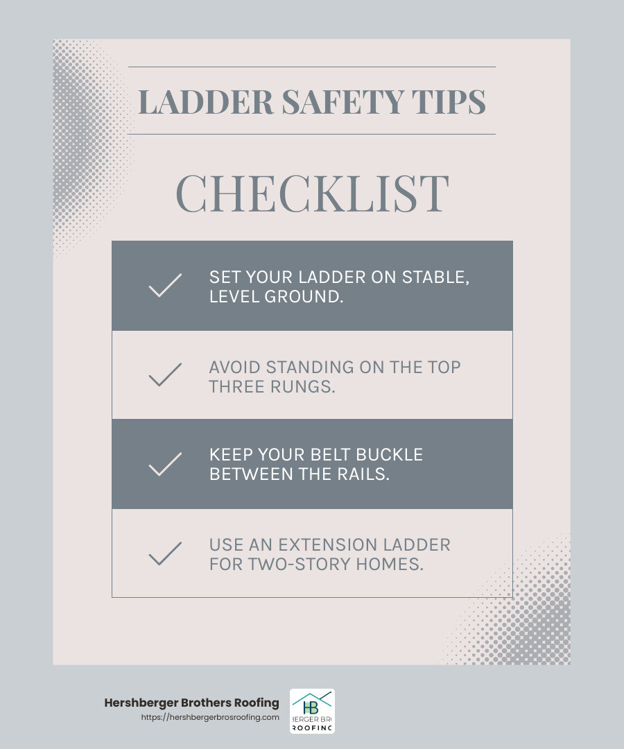 Ladder safety tips - eavestrough cleaning and repair infographic checklist-light-blue-grey