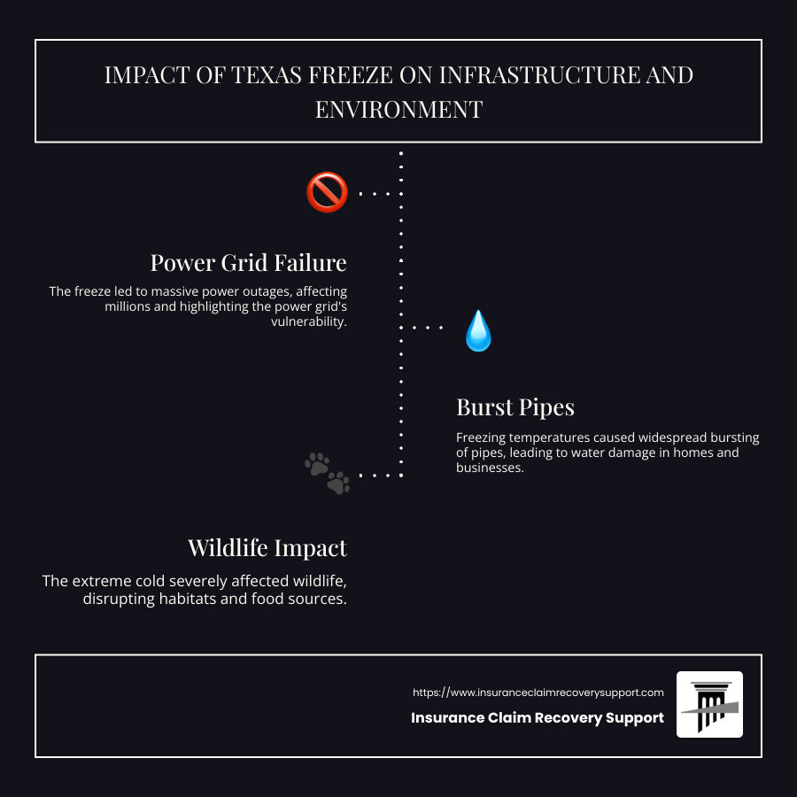 Impact of Texas Freeze on Infrastructure and Environment - freeze damage in Texas infographic infographic-line-3-steps-dark