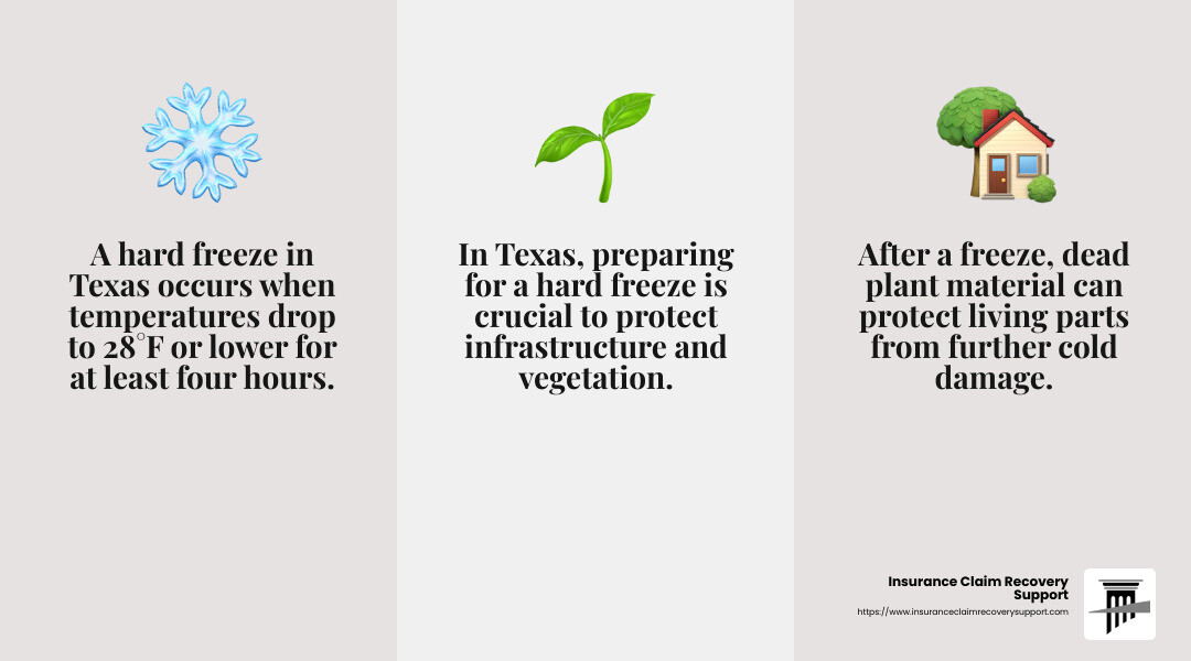 Hard Freeze Thresholds in Texas - freeze damage in Texas infographic 3_facts_emoji_grey