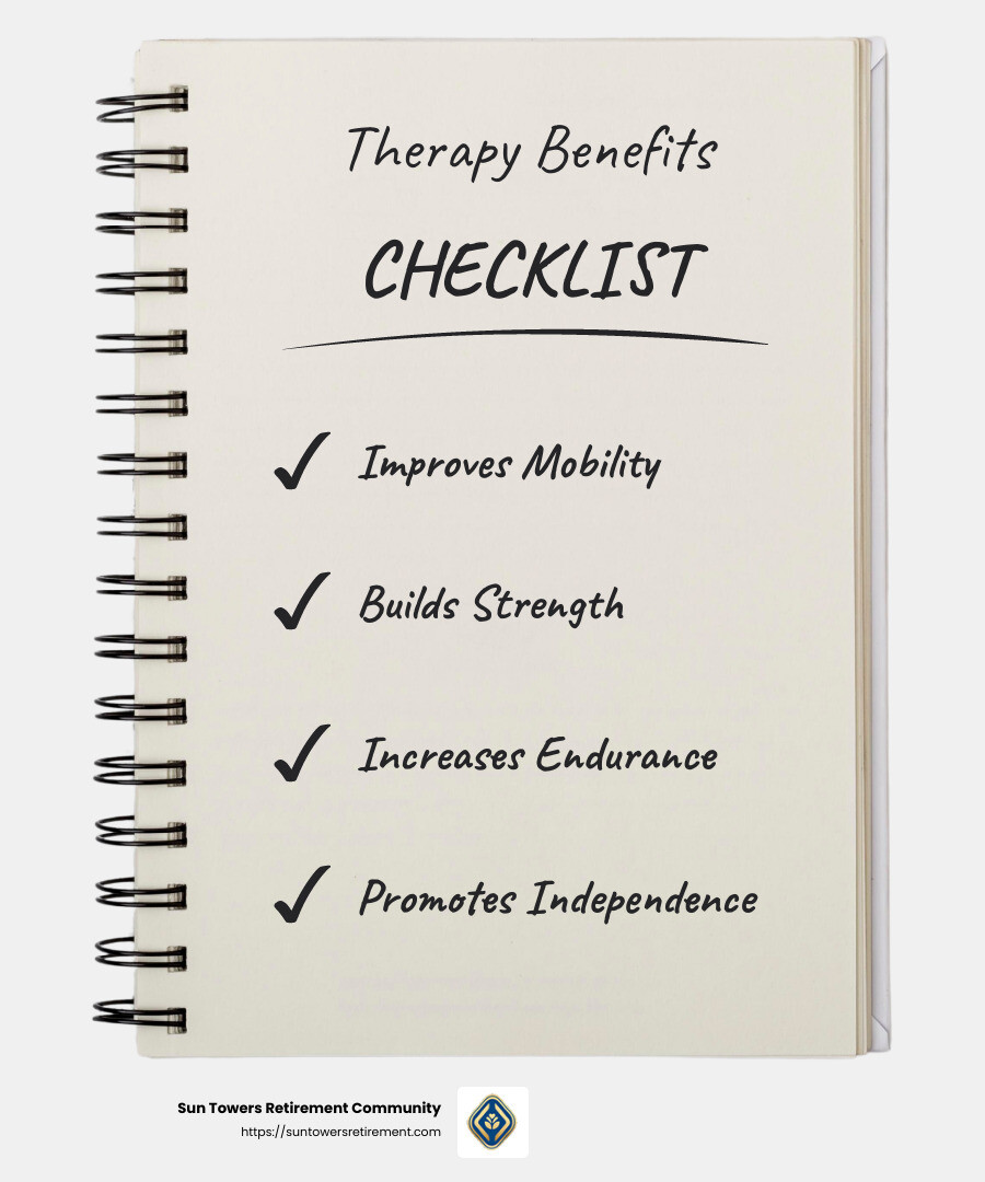 Physical therapy improves senior independence - Senior living physical therapy infographic checklist-notebook