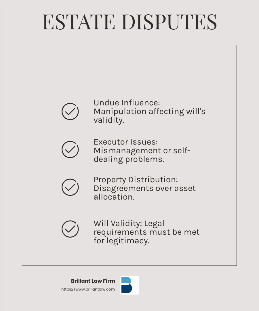 Estate Dispute Issues - estate dispute attorney infographic checklist-light-beige