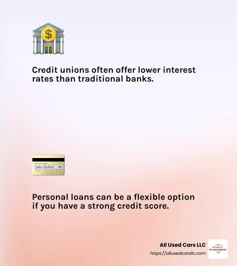 Credit unions often offer lower interest rates. - cheap car finance infographic 2_facts_emoji_light-gradient