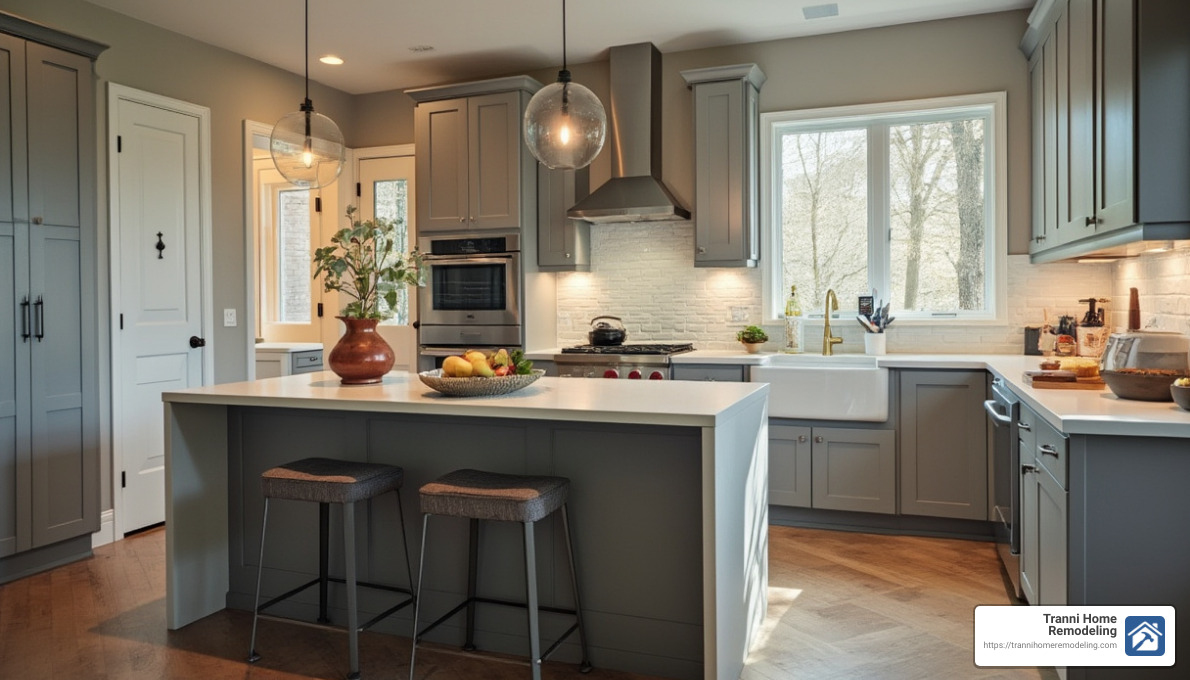 Warm and cool tones in gray cabinets - gray kitchen cabinets
