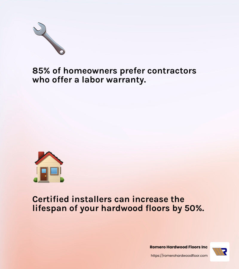 A quote or stat about the importance of labor warranties in flooring projects - Hard Wood Floor Contractor infographic 2_facts_emoji_light-gradient