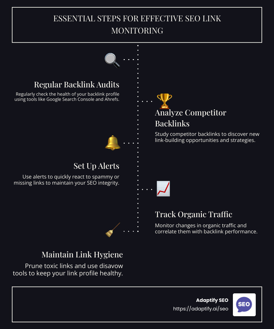 Key elements for effective seo link monitoring - seo link monitoring infographic infographic-line-5-steps-dark
