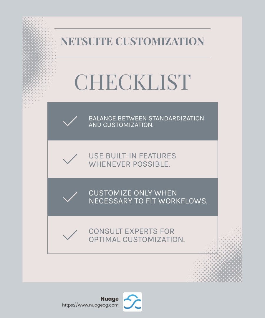 NetSuite Customization Infographic - netsuite implementation guide infographic checklist-light-blue-grey