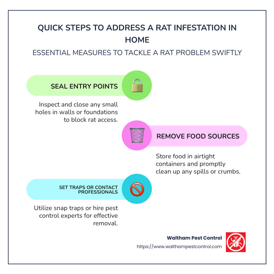 infographic detailing steps to identify and prevent rat infestations - rat infestation in home infographic infographic-line-3-steps-colors