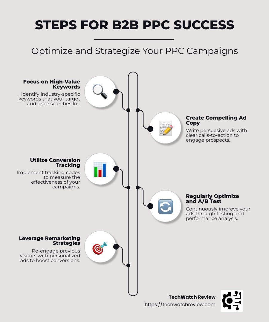 Steps for B2B PPC Success - b2b ppc tips infographic infographic-line-5-steps-neat_beige