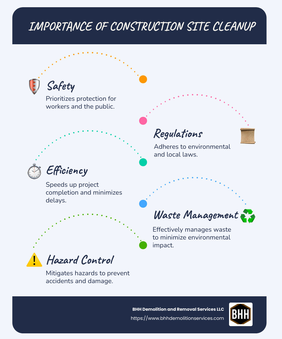 infographic on construction site cleanup safety and regulations - construction site cleanup infographic infographic-line-5-steps-blues-accent_colors