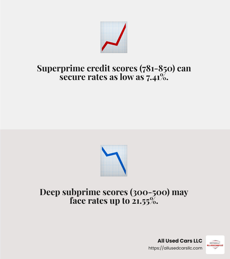 Credit Score Impact on Car Loan Rates - used car loan rates infographic 2_facts_emoji_grey