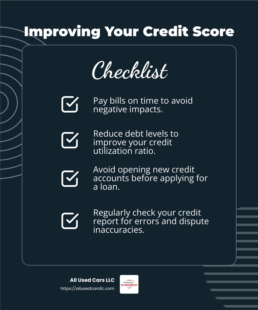 Credit score impact on loan rates - used car loan rates infographic checklist-dark-blue