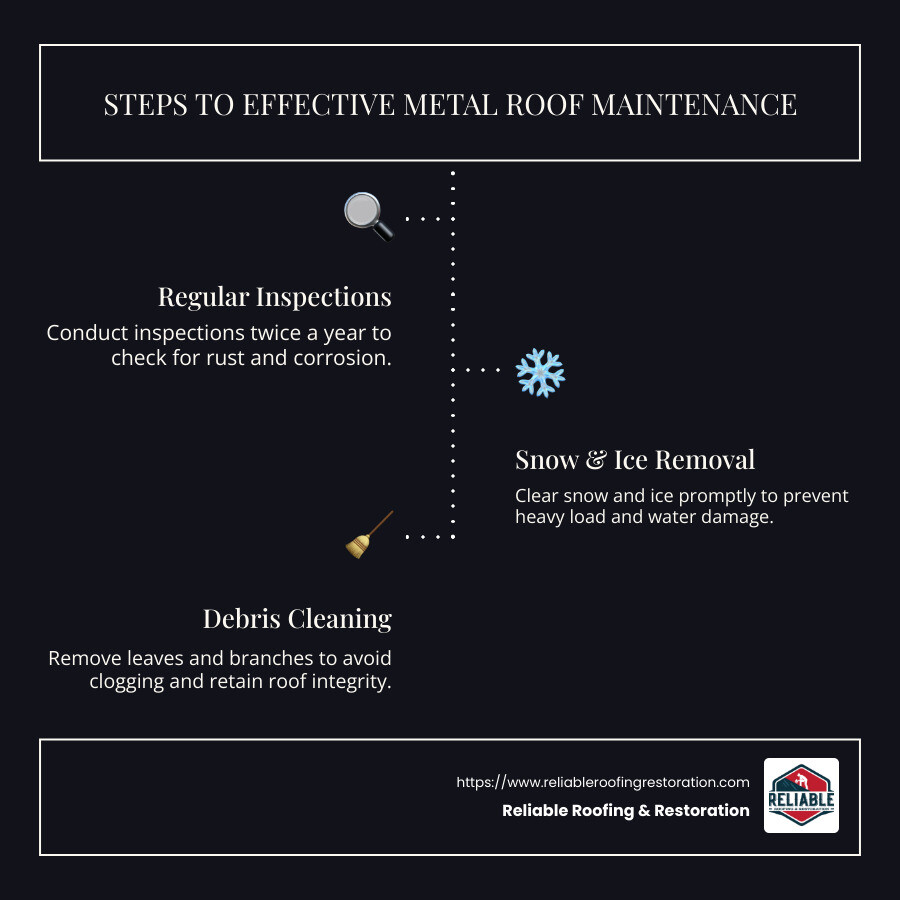 Benefits of professional metal roof maintenance - metal roof maintenance near me infographic infographic-line-3-steps-dark