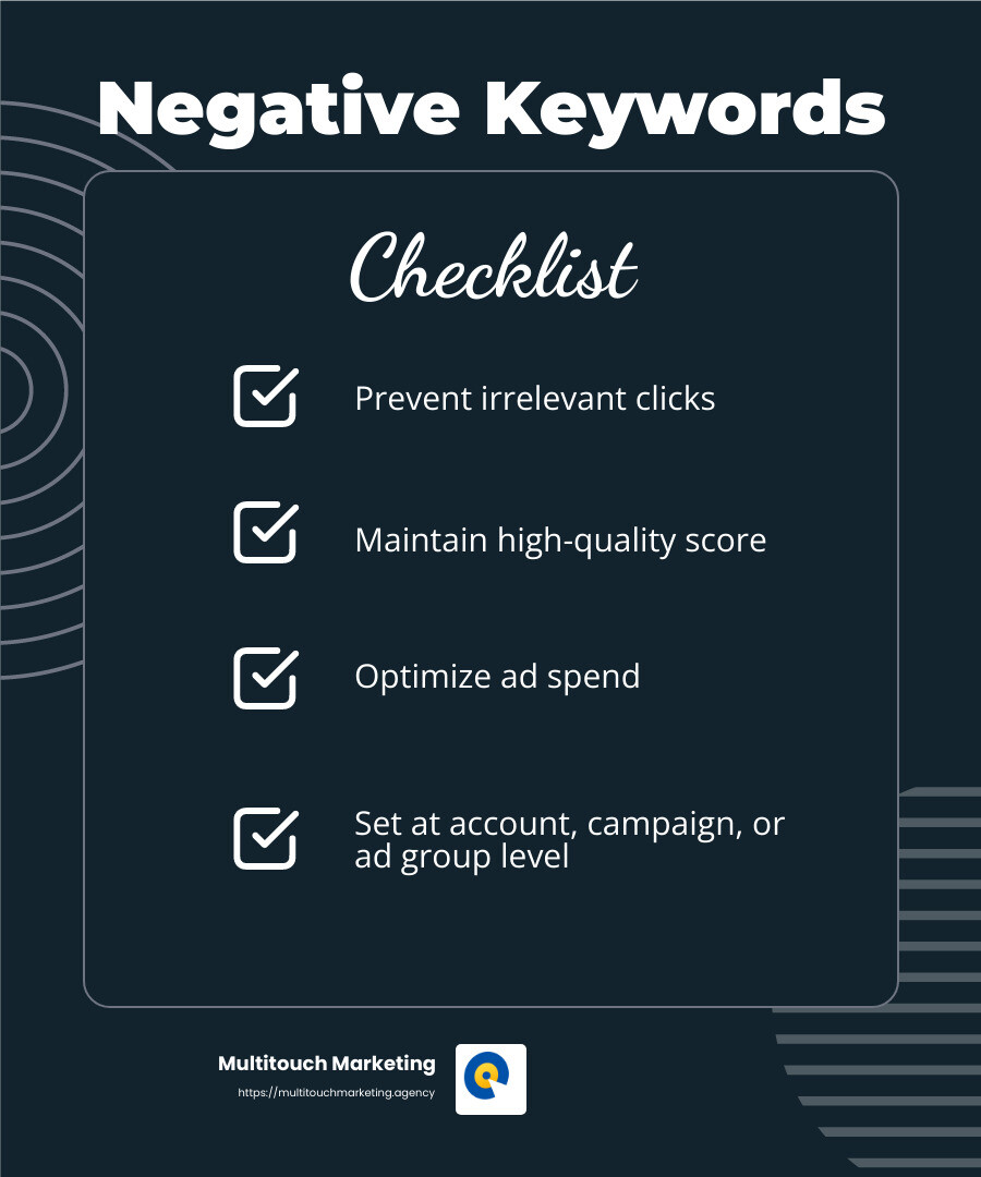 Negative Keywords: Keeping Unwanted Clicks at Bay - PPC keyword match types infographic checklist-dark-blue