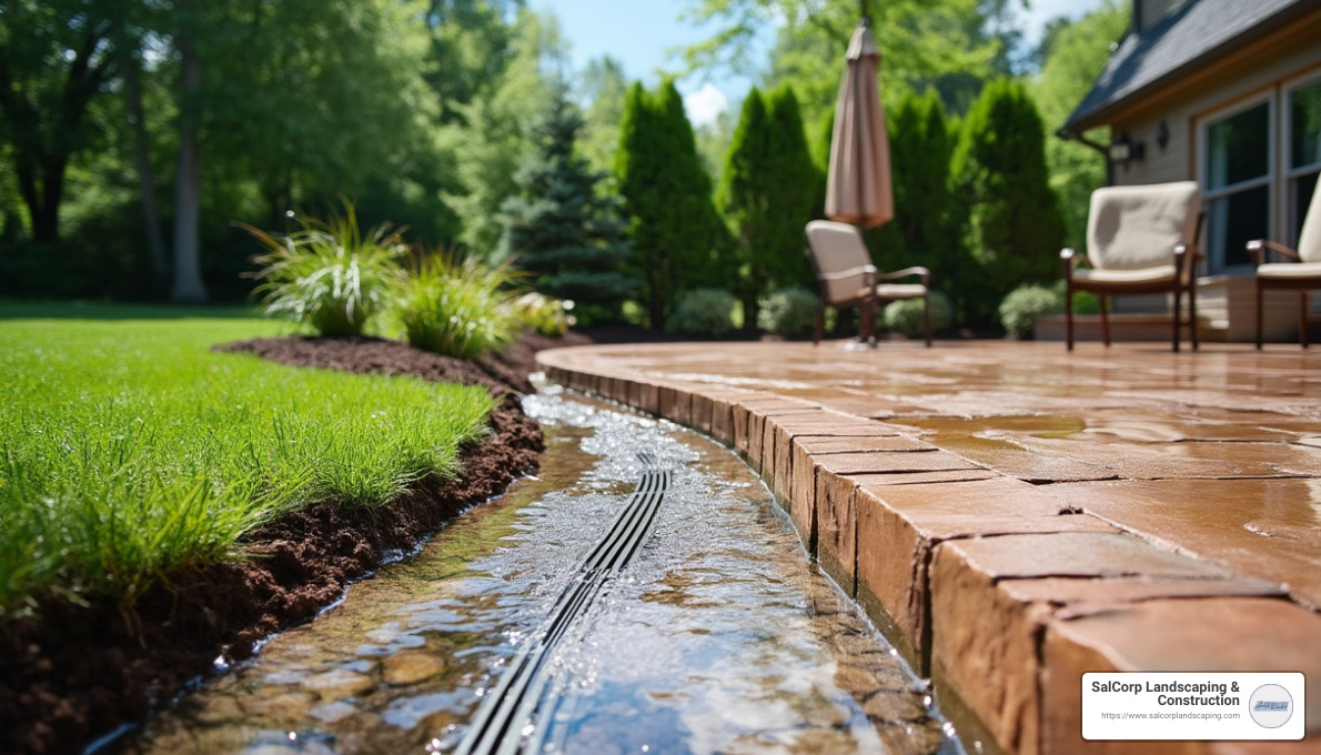 Patio with drainage system - patio drainage