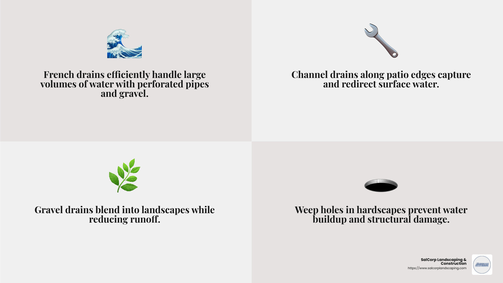 Effective Drainage Techniques - patio drainage infographic 4_facts_emoji_grey