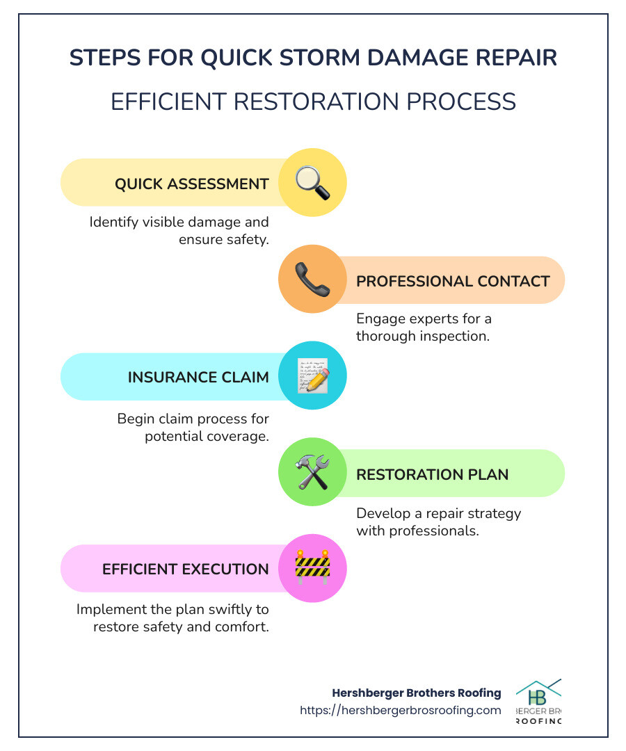 Steps for Quick Storm Damage Repair - storm damage repair akron ohio infographic infographic-line-5-steps-colors